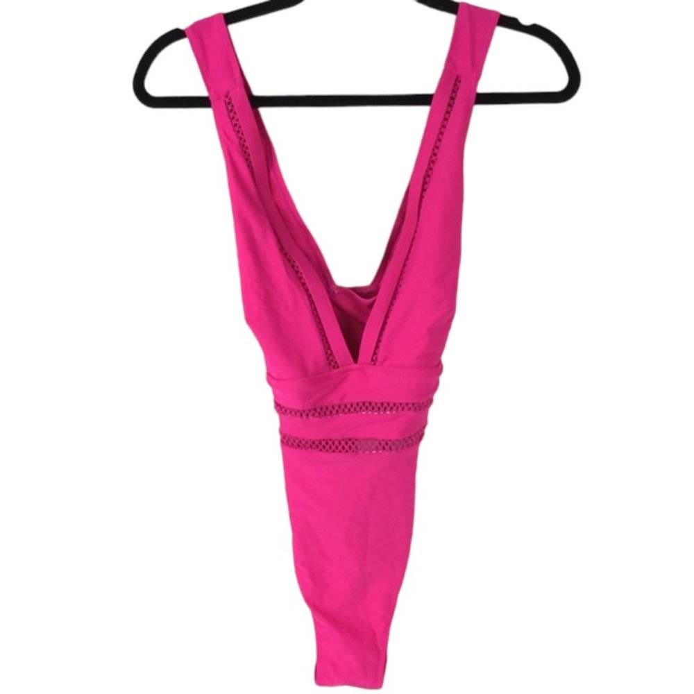 NWOT Pink One piece Swim suit racer back V-neck size Large
